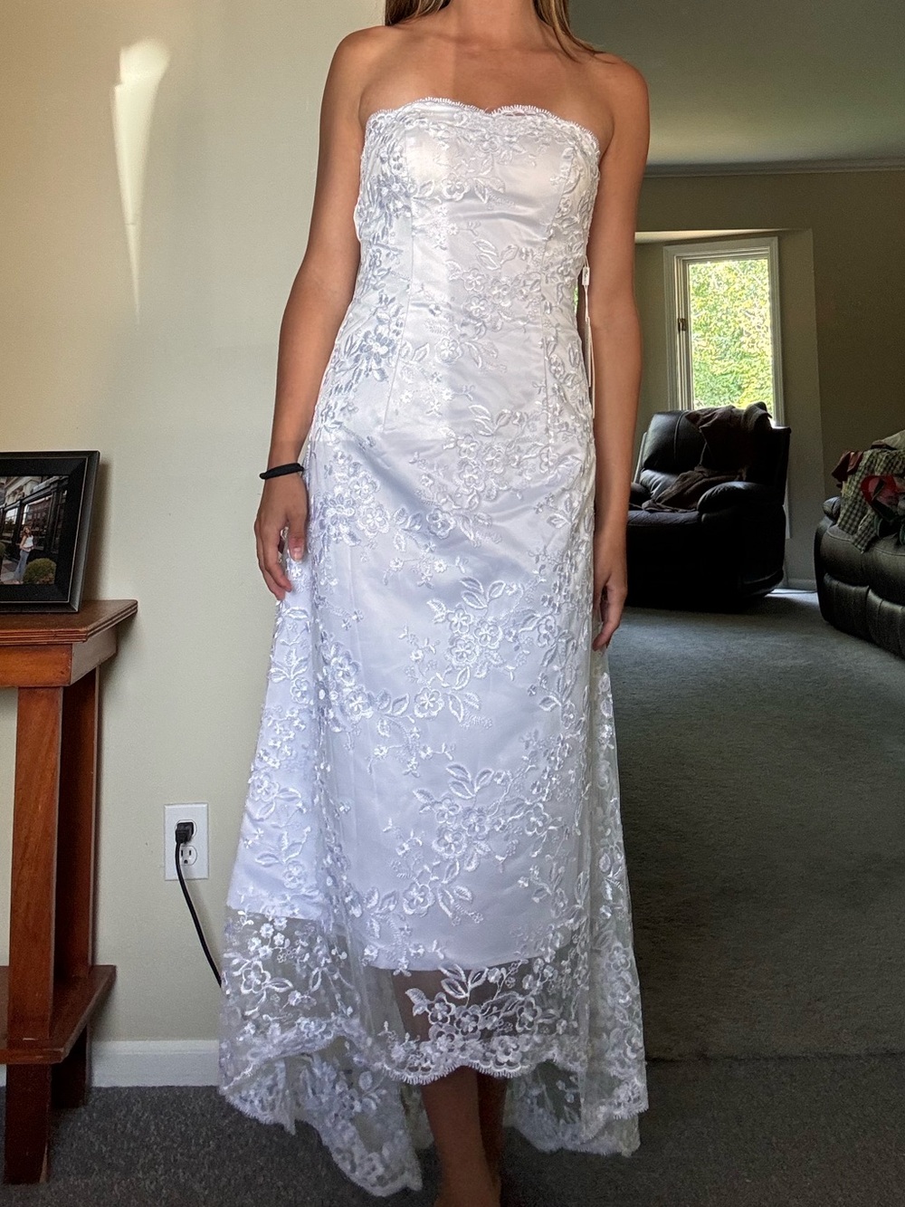 Strapless White Lace A-Line Wedding Dress